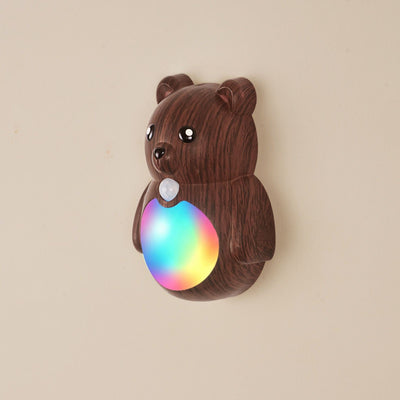 Adorable Cartoon Bear Magnetic Motion Sensor Night Light – Rechargeable LED Wall Lamp with Warm and Rainbow Glow, Cordless Stick-On Lighting for Bedroom, Hallway, Staircase, and Kitchen (Walnut Grain, 2PCS)