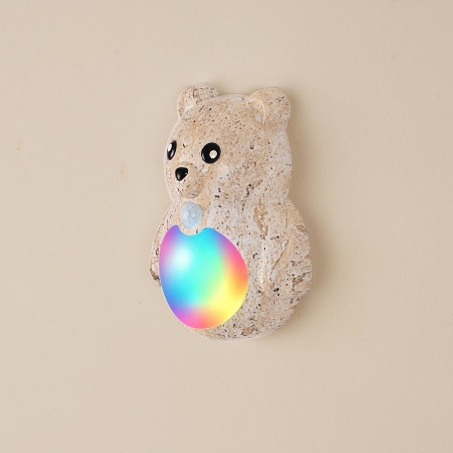 Adorable Cartoon Bear Magnetic Motion Sensor Night Light – Rechargeable LED Wall Lamp with Warm and Rainbow Glow, Cordless Stick-On Lighting for Bedroom, Hallway, Staircase, and Kitchen (Yellow Travertine, 2PCS)
