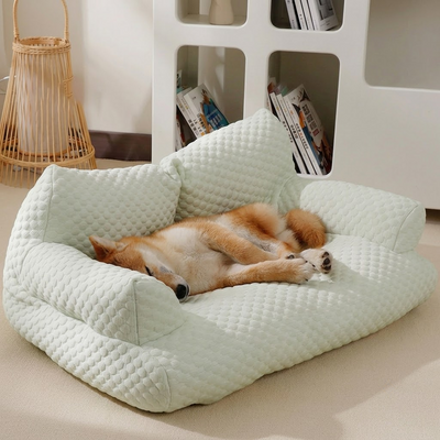 Cooling Ice Silk Pet Sofa Bed with 5D Massage Particles and Removable Washable Cover – Plush High-Resilience Pearl Cotton Filling, Non-Slip Base, Ideal Comfortable Lounge for Cats and Small Dogs All Year Round (L, Mint)
