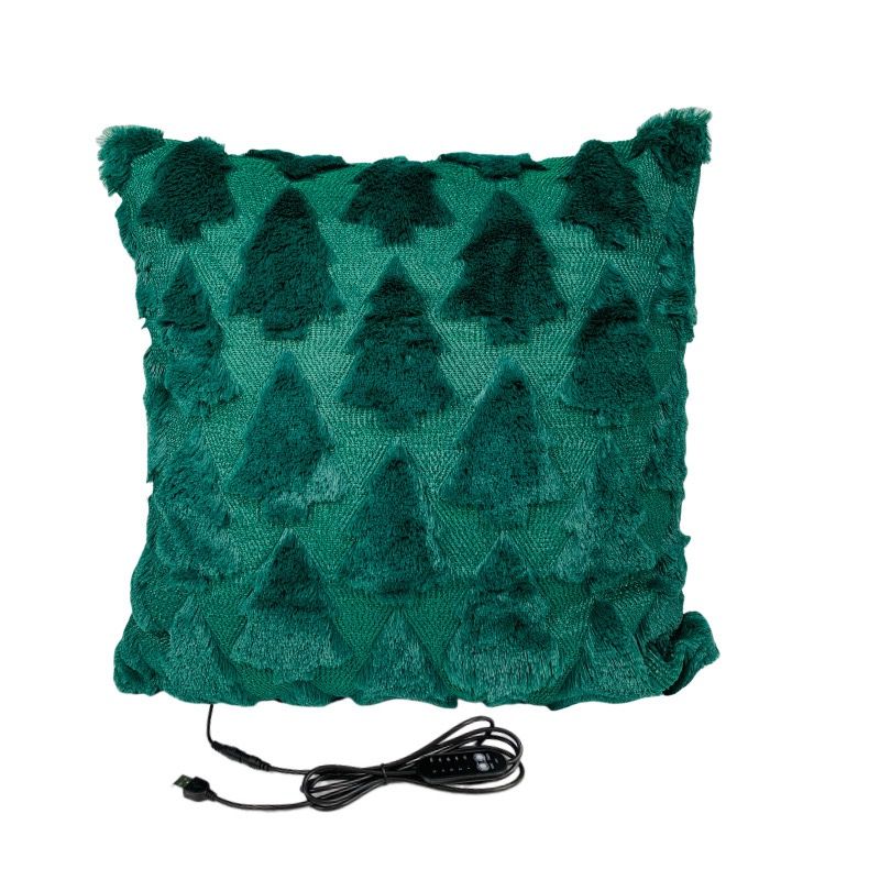 Christmas Tree Plush USB Heated Throw Pillow – Festive Decorative Cushion with Adjustable Temperature and Timer for Cozy Warmth at Home or Office (DarkGreen)