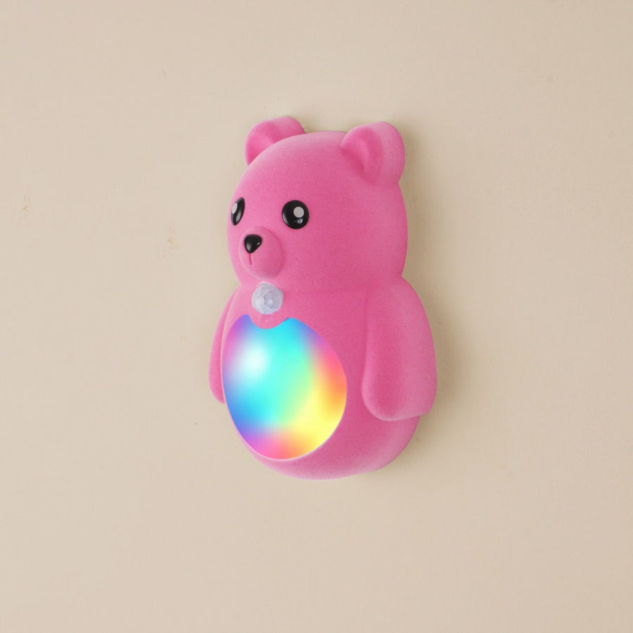 Cartoon Bear Motion Sensor Night Light, Rechargeable Magnetic Wall Lamp with Soft Plush Surface, Warm White and Rainbow Gradient Glow, Adorable Bear Shape for Nursery, Hallway, Stairs, Bedroom and Kitchen (2PCS, Pink)