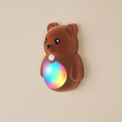 Cartoon Bear Motion Sensor Night Light, Rechargeable Magnetic Wall Lamp with Soft Plush Surface, Warm White and Rainbow Gradient Glow, Adorable Bear Shape for Nursery, Hallway, Stairs, Bedroom and Kitchen (3PCS, Brown)