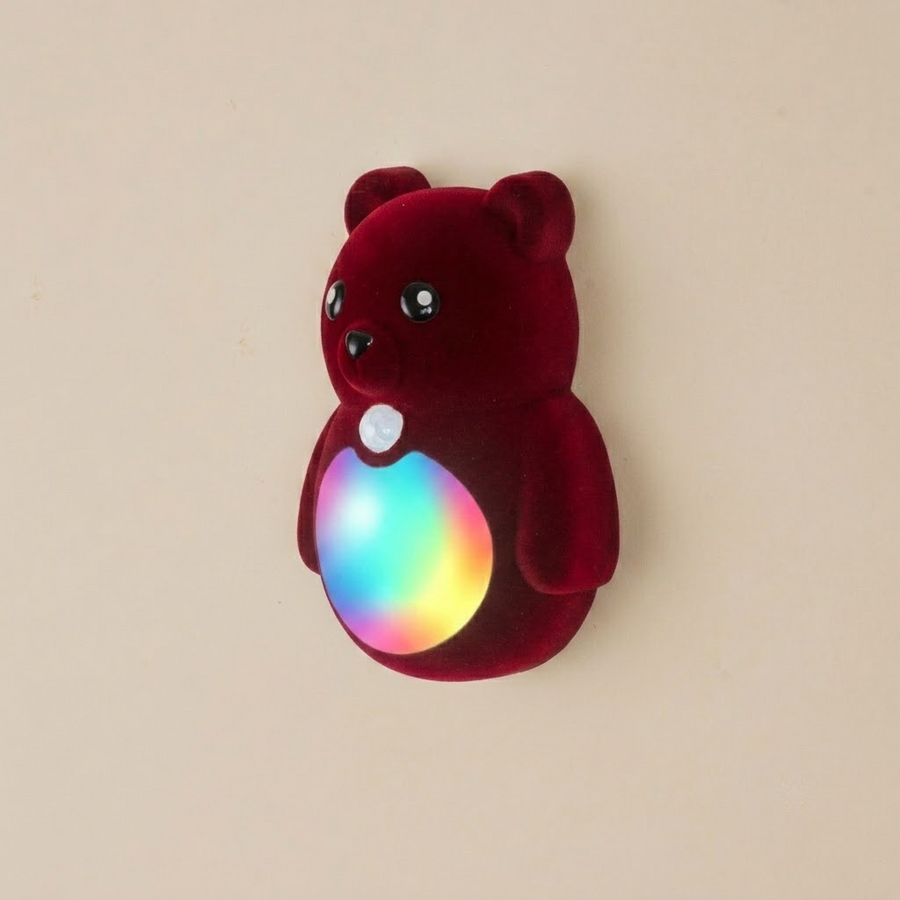Cartoon Bear Motion Sensor Night Light, Rechargeable Magnetic Wall Lamp with Soft Plush Surface, Warm White and Rainbow Gradient Glow, Adorable Bear Shape for Nursery, Hallway, Stairs, Bedroom and Kitchen (3PCS, DarkRed)