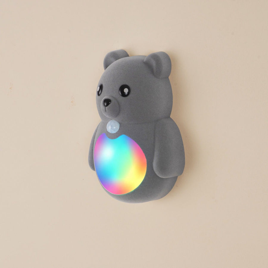 Cartoon Bear Motion Sensor Night Light, Rechargeable Magnetic Wall Lamp with Soft Plush Surface, Warm White and Rainbow Gradient Glow, Adorable Bear Shape for Nursery, Hallway, Stairs, Bedroom and Kitchen (3PCS, Grey)
