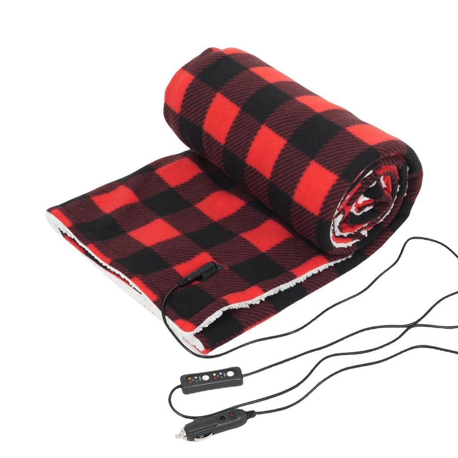 12V Car Electric Blanket for Cozy Winter Travel – Soft Fleece Heating Throw for Cars, Trucks, RVs, and Camping – Dual-Color Plaid Design with Warm Sherpa Lining – Portable, Safe, and Energy-Efficient (Red)