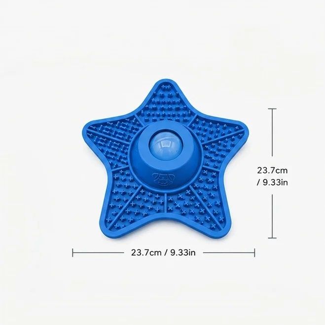 Innovative Two-in-One Star-Shaped Slow Feeder Lick Mat for All Breeds of Dogs and Cats – Our Original 5-Point Silicone Pad with Rolling Ball Insert Helps Prevent Choking, Reduces Anxiety, and Promotes Oral Health Through Extended Licking (Blue)