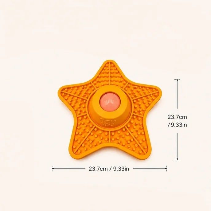 Innovative Two-in-One Star-Shaped Slow Feeder Lick Mat for All Breeds of Dogs and Cats – Our Original 5-Point Silicone Pad with Rolling Ball Insert Helps Prevent Choking, Reduces Anxiety, and Promotes Oral Health Through Extended Licking (Orange)
