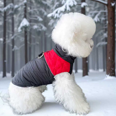 Winter Pet Dog Padded Vest with Waterproof Shell, Warm Fleece Lining, and Leash Attachment Ring for Outdoor Cold Weather Walks (2XL, Red)