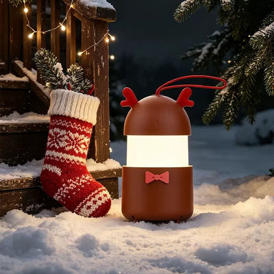 Christmas Music LED Night Light Lantern, Rechargeable with Warm White & 7-Color Changing Lights, Santa Reindeer Christmas Tree Design for Holiday Decor, Kids Bedroom, Party Ambiance Gift – 1 Piece or 3 Pieces Set (Reindeer （1PCS）)