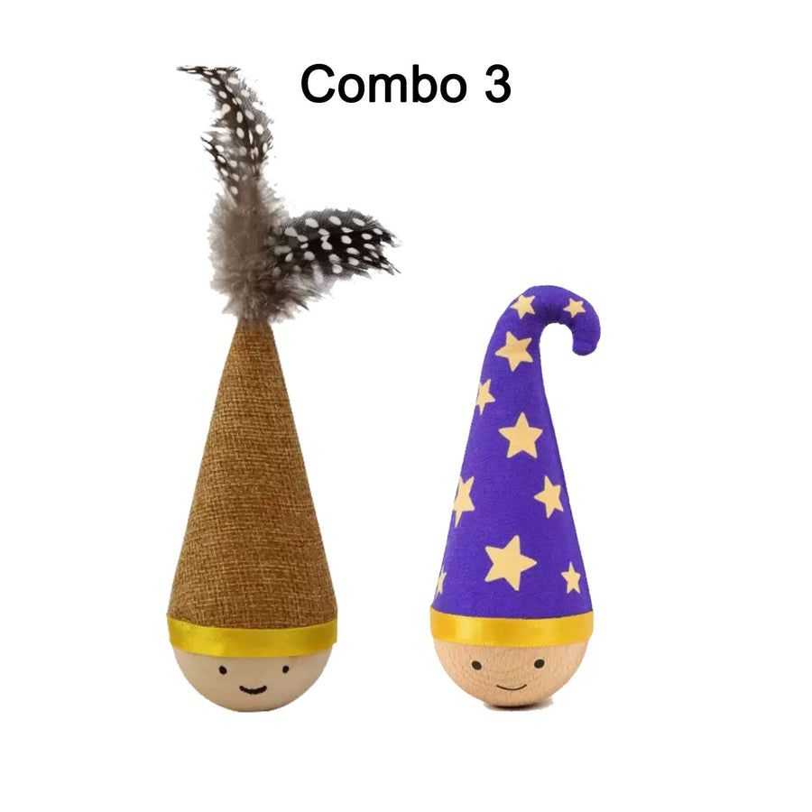Self-Righting Pet Toy with Natural Wood Base and Durable Fabric Top, Featuring Feather Options and Playful Smile Design, Perfect for Indoor Cats and Small Dogs to Chase, Bat, and Enjoy Endless Fun. (Combo3)