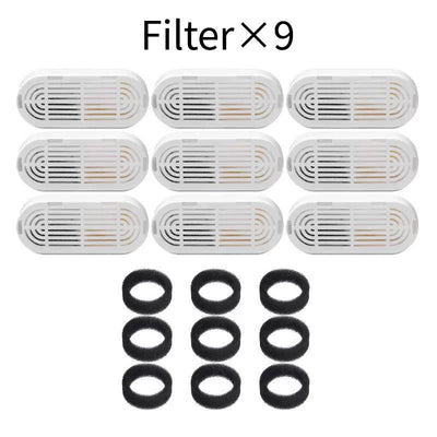 Replacement Filter Kit for Stainless Steel Pet Water Fountains – Activated Carbon & Ion-Exchange Resin 4-Layer Filtration, Removes Heavy Metals & Impurities, Compatible with Multiple Fountain Models (Filter×9)