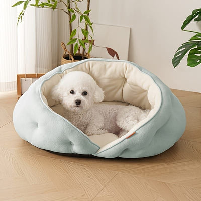 Semi-Enclosed Pet Bed with Plush Comfort and Anti-Slip Base – Ideal for Cats and Small to Medium Dogs Seeking a Cozy, Secure Sleep Spot for All Seasons (M, Blue)