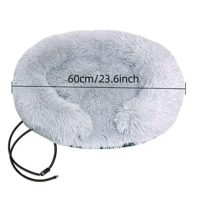 USB Heated Pet Bed with Semi-Enclosed Design, Soft Plush Fleece, Removable Washable Cover, 5-Temperature Control, Auto Shut-Off, Ideal for Cats and Dogs in Cold Weather (60cm, Grey)