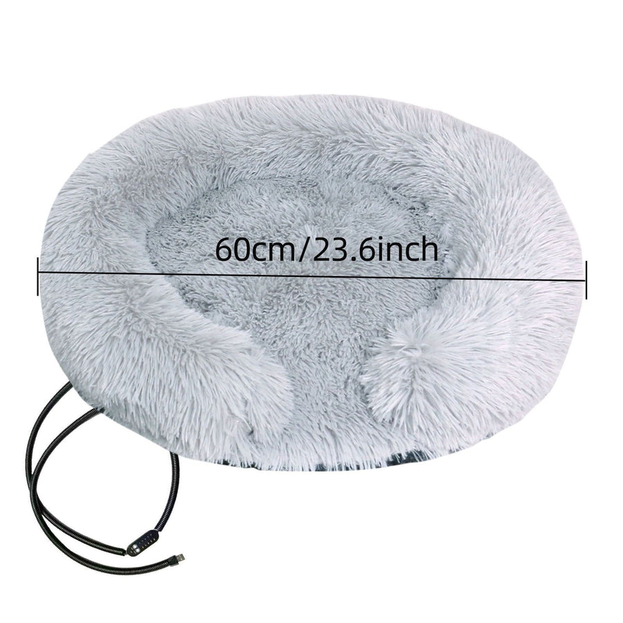 USB Heated Pet Bed with Semi-Enclosed Design, Soft Plush Fleece, Removable Washable Cover, 5-Temperature Control, Auto Shut-Off, Ideal for Cats and Dogs in Cold Weather (60cm, Grey)