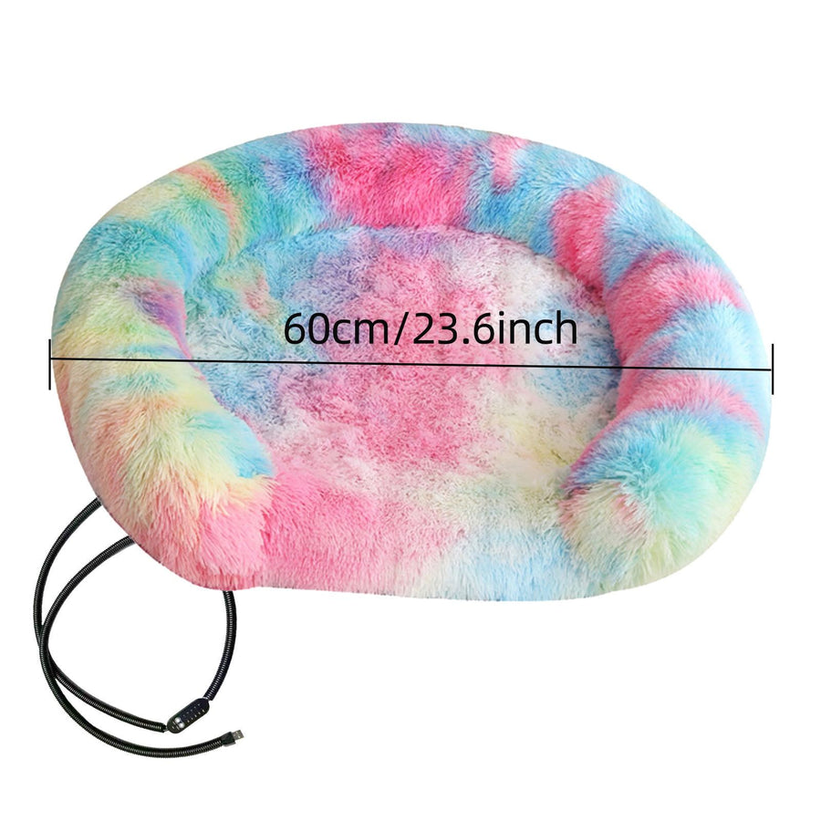 USB Heated Pet Bed with Semi-Enclosed Design, Soft Plush Fleece, Removable Washable Cover, 5-Temperature Control, Auto Shut-Off, Ideal for Cats and Dogs in Cold Weather (60cm, MultiColor)