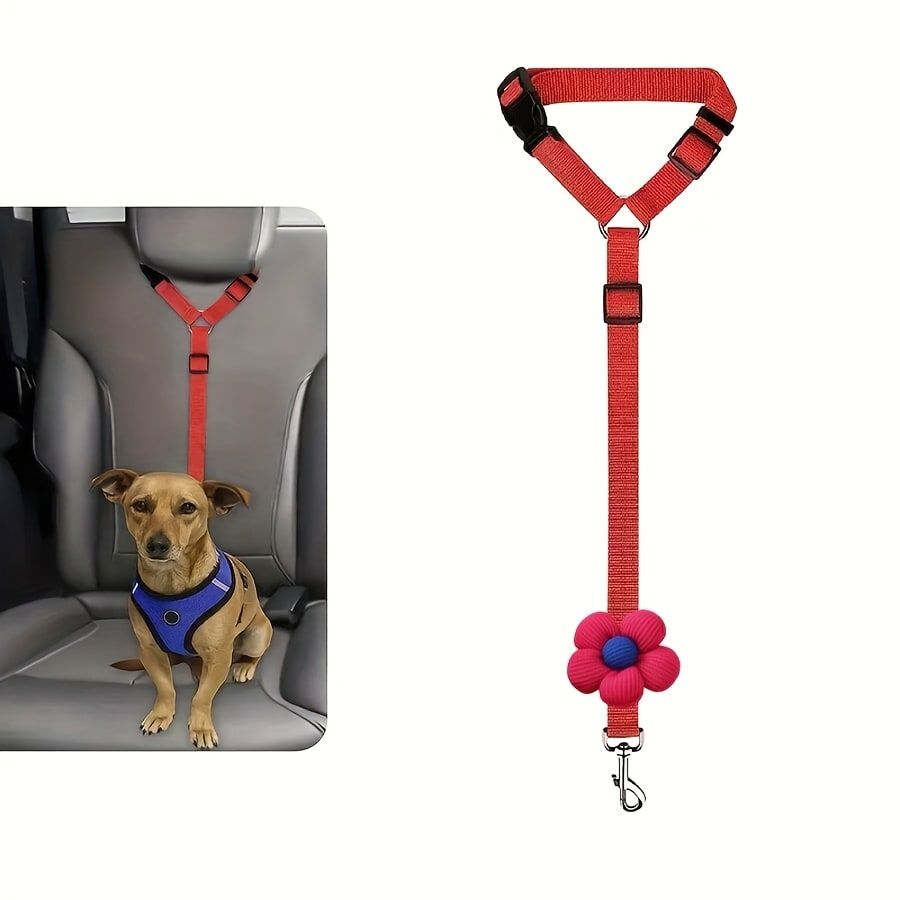 Dog Seat Belt for Car, Pet Car Safety Restraint with Adjustable Straps and Zinc Alloy Hook, Perfect for Securing Your Dog in Vehicle, Ideal Car Safety Strap for Small to Large Dogs, Great Christmas Gift for Pet Lovers (Red)