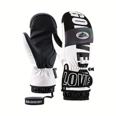 Winter Ski Mittens Waterproof & Windproof for Outdoor Snow Sports, with Touchscreen Compatibility, Fleece Lining, Anti-Slip Palm, Adjustable Wrist Strap, and Detachable Leash for Men and Women (XL, White)