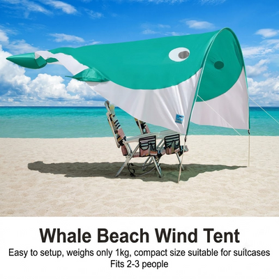 Whale-Shaped Beach Wind Shelter – Ultra-Light 1 kg Portable Sun Shade Tent, Spacious for 2-3 People, Quick Setup Open Design for Seaside Relaxation and Family Outings (Green)