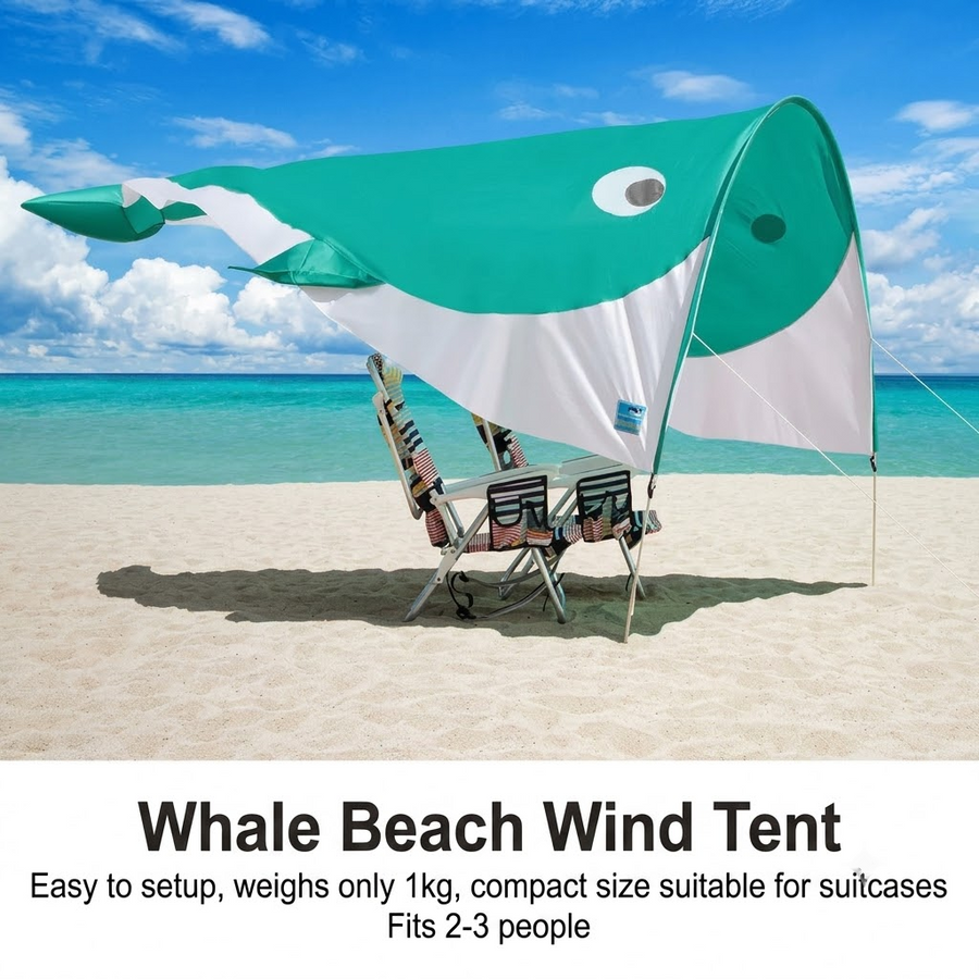 Whale-Shaped Beach Wind Shelter – Ultra-Light 1 kg Portable Sun Shade Tent, Spacious for 2-3 People, Quick Setup Open Design for Seaside Relaxation and Family Outings (Green)