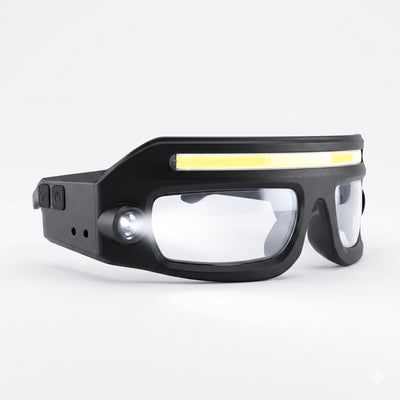 Smart Sensor Eyewear Light with COB Flood & Spot Beam, Rechargeable Headlamp Glasses for Night Running, Cycling, Hiking, and Low-Light Work – Gesture Control, Type-C Charging, Lightweight Hands-Free Illumination (Black)