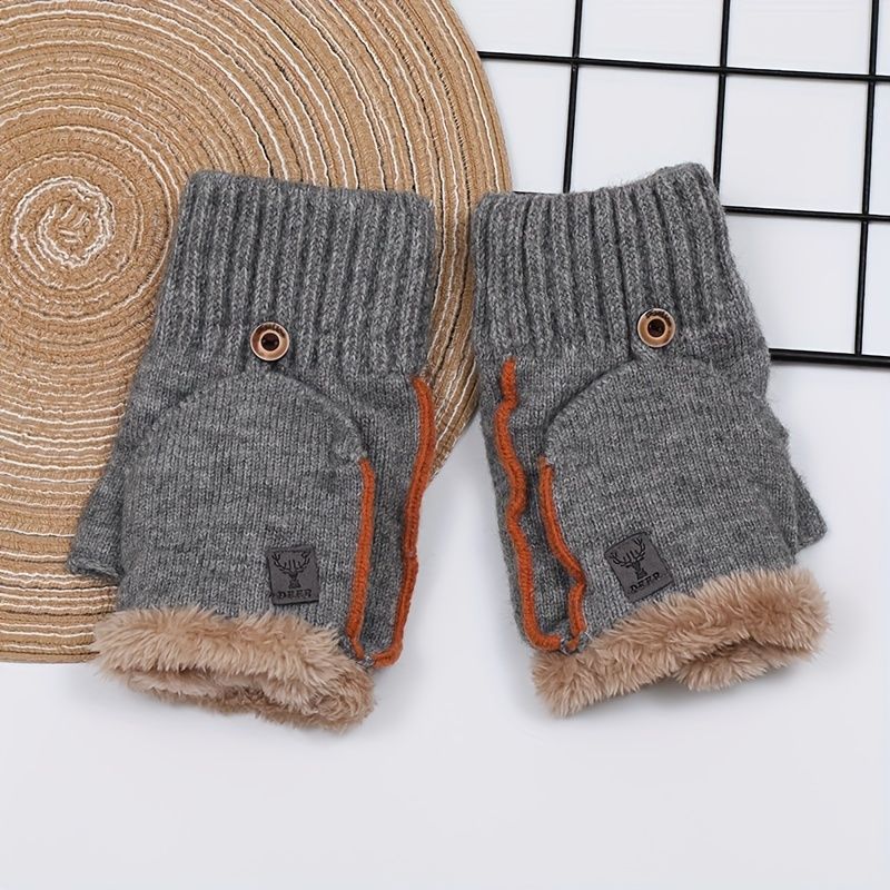 Men's Thick Knitted Flip-Top Gloves with Plush Lining, Convertible Design for Touchscreen Use, Winter Warmth for Outdoor Activities and Daily Commute (Lightgray)