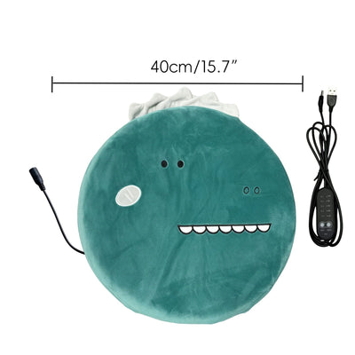 New Winter USB Heated Seat Cushion, Round Cartoon Pad for Office and Outdoor Use, Constant Temperature, Cute Cat, Bear, Dinosaur or Owl Design, Powered by USB (Green Dinosaur)