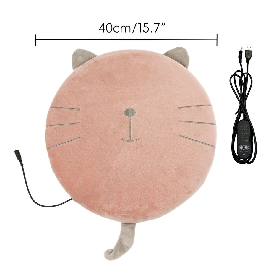 New Winter USB Heated Seat Cushion, Round Cartoon Pad for Office and Outdoor Use, Constant Temperature, Cute Cat, Bear, Dinosaur or Owl Design, Powered by USB (Pink Cat)