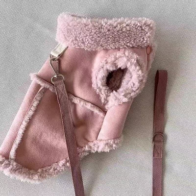 Cozy Pet Winter Vest with Leash Loop: Faux Suede & Plush Fleece Warm Coat for Small Dogs, Cats, and Puppies – Perfect for Autumn, Winter Walks, and Indoor Comfort (2XL, Pink)(Leash not included)