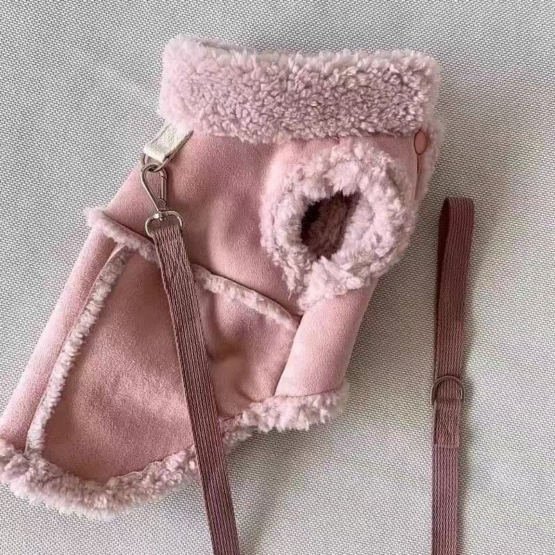 Cozy Pet Winter Vest with Leash Loop: Faux Suede & Plush Fleece Warm Coat for Small Dogs, Cats, and Puppies – Perfect for Autumn, Winter Walks, and Indoor Comfort (XS, Pink)(Leash not included)