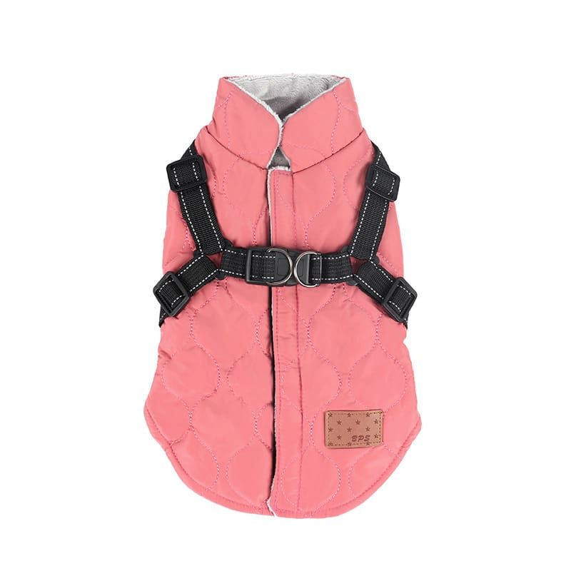 Premium Winter Dog Coat with Built-in Harness, Water-Resistant Puffer Vest for Small & Medium Breeds, Reflective Safety Straps, and Fleece Lining for Warmth and Outdoor Adventures (L, Pink)