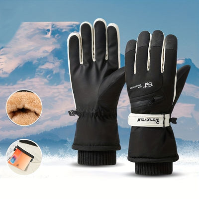 Winter Full-Finger Touchscreen Thermal Gloves for Skiing, Hiking, Cycling, and Outdoor Activities – Unisex Waterproof, Windproof, and Warm Design with Anti-Slip Grip and Adjustable Wrist Strap (Black)