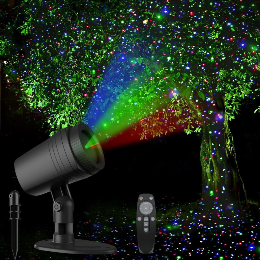 Outdoor Waterproof Laser Projection Light with RGB Dynamic Starry Sky Effect – Ideal for Garden, Lawn, Patio, Christmas Tree, and Party Decoration with Remote Control and Timer (White)