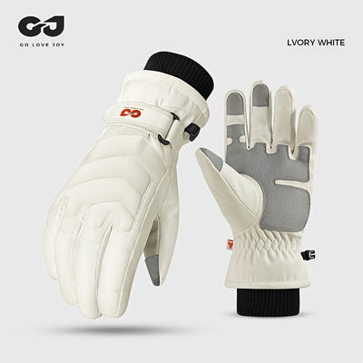 Unisex Winter Ski Gloves with Touchscreen Compatibility, Thick Fleece Lining, Windproof, Anti-Slip Grip for Snowboarding, Hiking, and Cold Weather Daily Commute (L, Ivory)