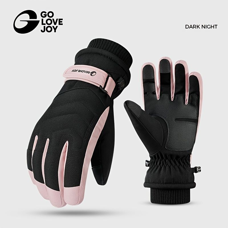 Unisex Winter Ski Gloves with Touchscreen Compatibility, Thick Fleece Lining, Windproof, Anti-Slip Grip for Snowboarding, Hiking, and Cold Weather Daily Commute (L, Pink)