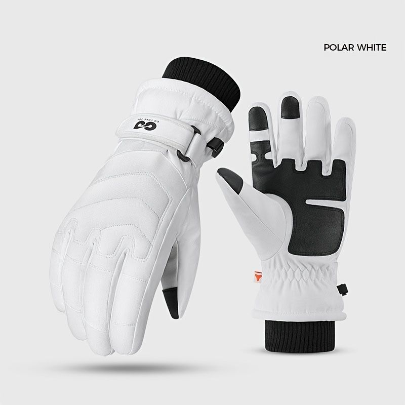 Unisex Winter Ski Gloves with Touchscreen Compatibility, Thick Fleece Lining, Windproof, Anti-Slip Grip for Snowboarding, Hiking, and Cold Weather Daily Commute (L, White)