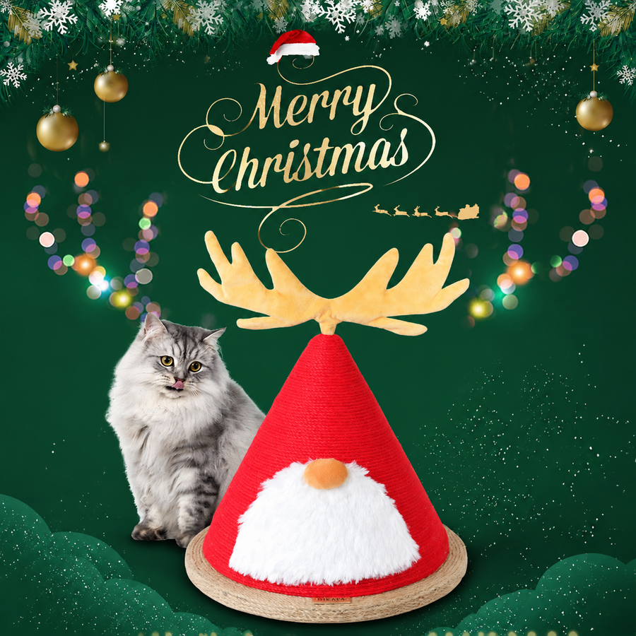 Delight Your Feline Friend with a Christmas Tree Cat Scratching Post – A Festive Conical Sisal Playground Complete with Plush Antlers, Whiskers, and a Sturdy Round Base, Perfect for Holiday Scratching, Climbing, and Home Decoration. (Red)