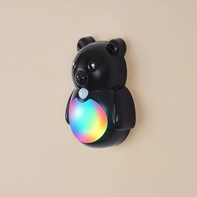 Adorable 3D Cartoon Bear LED Wall Light, Motion Sensor Night Light, Rechargeable, Magnetic Mount, No Wiring, Warm White & Rainbow Glow for Bedroom, Nursery, Bathroom, Hallway, Kitchen (Black, 1PCS)