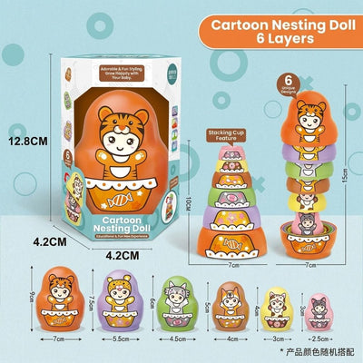 Stacking Cups Nesting Toy for Toddlers – Cute Animal Pattern, Colorful Rainbow Design, Early Learning Educational Play for Fine Motor Skills, Hand-Eye Coordination, and Spatial Reasoning (6Layers)
