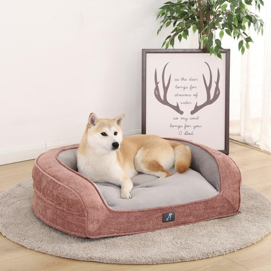 Plush Orthopedic Pet Sofa Bed with Bolstered Edges – Ultra-Soft Sponge Filled Luxury Dog and Cat Couch, Waterproof Inner Liner & Removable Washable Cover for Medium-Sized Pets Up to 35kg (Pink)