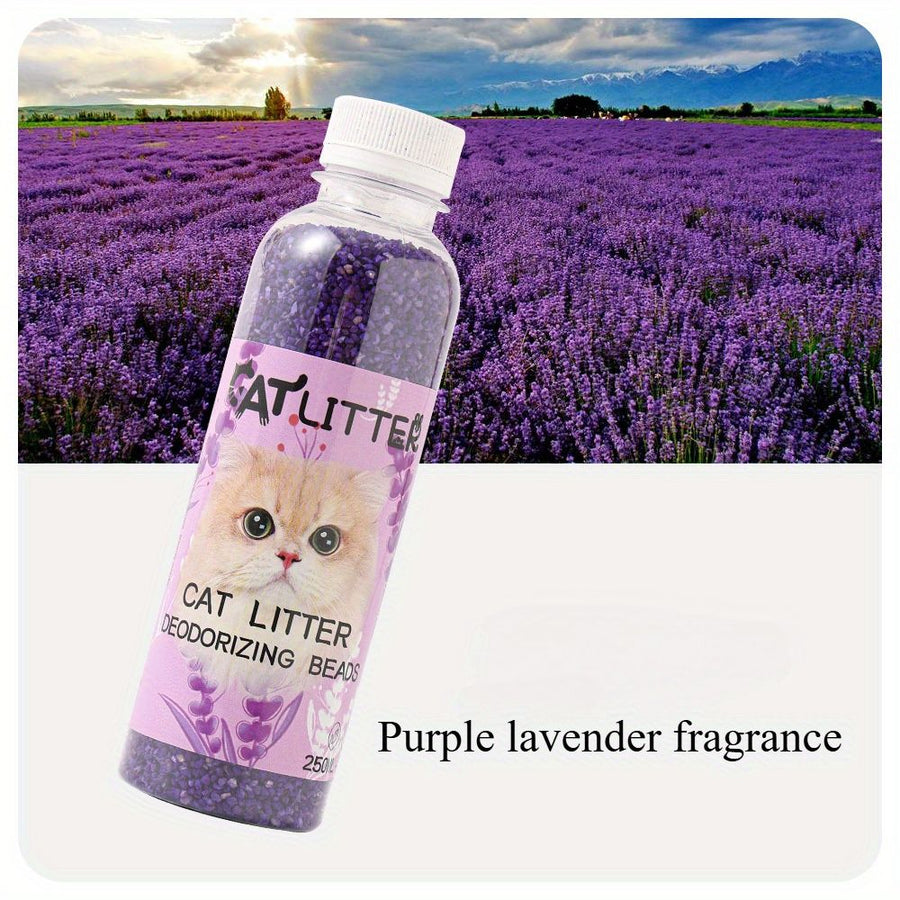 Premium Cat Litter Deodorizer Beads – Natural Odor Eliminator for Litter Box, Long-Lasting Scented Crystals with Lavender, Rose, Lemon, Green Apple & Jasmine, Pet-Safe Fragrance-Free Formula (Purple)