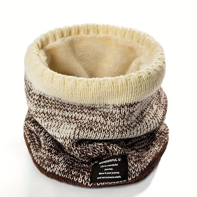 Premium Knit Neck Gaiter for Winter, Double-Layer Warm Scarf with Soft Fleece Lining, Gradient Color Block Design for Outdoor Sports, Running, Cycling, Skiing, and Daily Commuting (Beige)