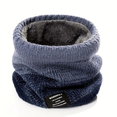 Premium Knit Neck Gaiter for Winter, Double-Layer Warm Scarf with Soft Fleece Lining, Gradient Color Block Design for Outdoor Sports, Running, Cycling, Skiing, and Daily Commuting (Blue)