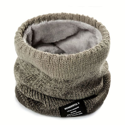 Premium Knit Neck Gaiter for Winter, Double-Layer Warm Scarf with Soft Fleece Lining, Gradient Color Block Design for Outdoor Sports, Running, Cycling, Skiing, and Daily Commuting (Khaki)