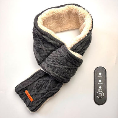 USB-Powered Heated Scarf with 3 Temperature Settings, Knitted Jacquard Design, Soft Fleece Lining, Ideal for Winter Outdoor and Home Use, Machine Washable, Power Bank Not Included (Plaid Jacquard, Dark Grey)
