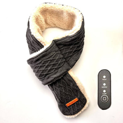 USB-Powered Heated Scarf with 3 Temperature Settings, Knitted Jacquard Design, Soft Fleece Lining, Ideal for Winter Outdoor and Home Use, Machine Washable, Power Bank Not Included (Stripe Jacquard, Dark Grey)