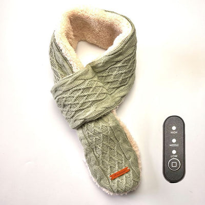 USB-Powered Heated Scarf with 3 Temperature Settings, Knitted Jacquard Design, Soft Fleece Lining, Ideal for Winter Outdoor and Home Use, Machine Washable, Power Bank Not Included (Stripe Jacquard, Light Green)