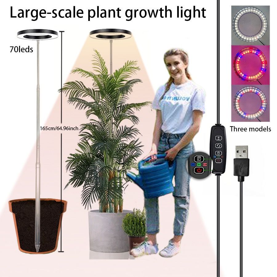 Versatile Floor Plant Grow Light with Full Spectrum LED Ring, Telescopic Stake, 3 Color Modes, 10-Level Brightness, and 3/9/12H Timer, Perfect for Indoor Potted Plants, Flowers, Succulents, Herbs, and Vegetables – USB Powered (Black, 3PCS)