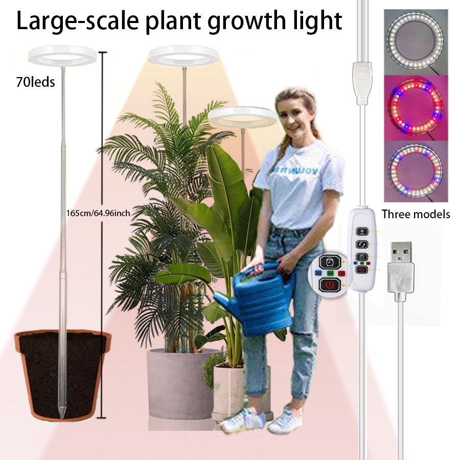 Versatile Floor Plant Grow Light with Full Spectrum LED Ring, Telescopic Stake, 3 Color Modes, 10-Level Brightness, and 3/9/12H Timer, Perfect for Indoor Potted Plants, Flowers, Succulents, Herbs, and Vegetables – USB Powered (White, 3PCS)