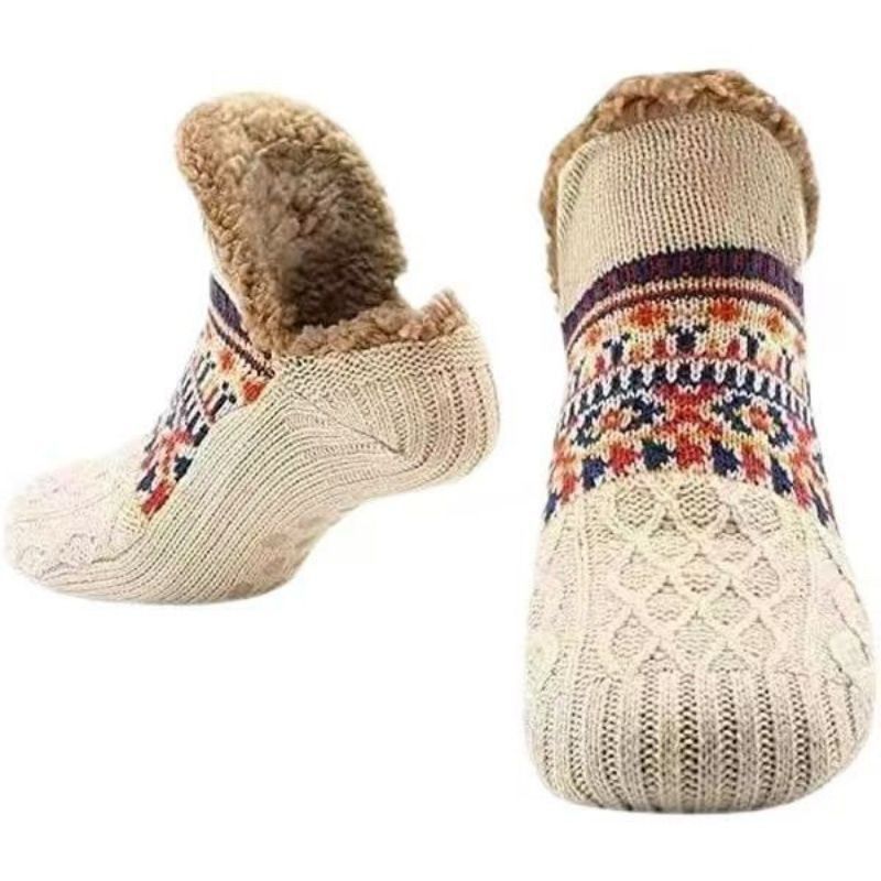 Men's Fleece-Lined Anti-Slip House Socks – Warm, Cozy, and Secure for Indoor Wear with Plush Sherpa Lining and Silicone Grip Dots (M, Beige)
