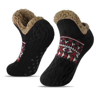 Men's Fleece-Lined Anti-Slip House Socks – Warm, Cozy, and Secure for Indoor Wear with Plush Sherpa Lining and Silicone Grip Dots (S, Black)
